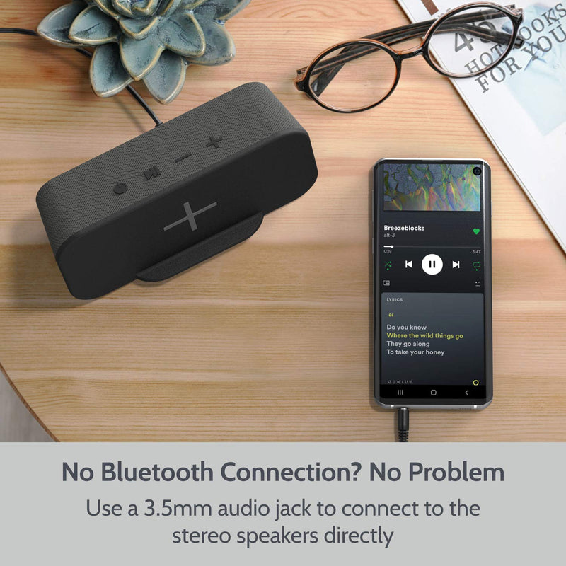 [Australia - AusPower] - Bluetooth Speaker with Wireless Charger Stand, Premium Stereo Sound Speaker 18 Hours Playtime, 2 in 1 Home Audio Player Qi Charger Charging Compatible with iPhone, Samsung, Qi-Enabled Smartphones Black 