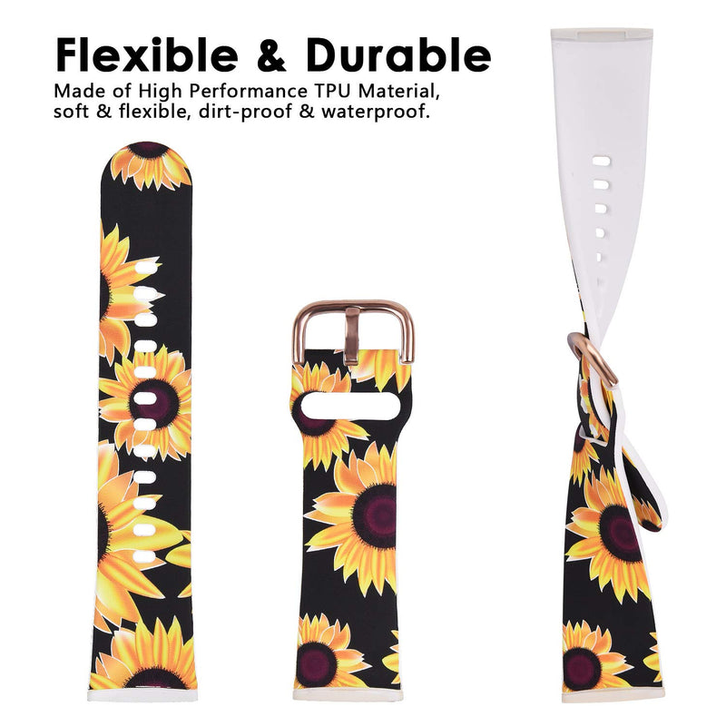 [Australia - AusPower] - QINGQING Compatible with Fitbit Versa 3/Fitbit Sense Bands for Women Girls, Soft Silicone Fadeless Pattern Printed Replacement Floral Bands for Fitbit Versa 3/Sense Smart Watch (Sunflowers) Sunflowers 