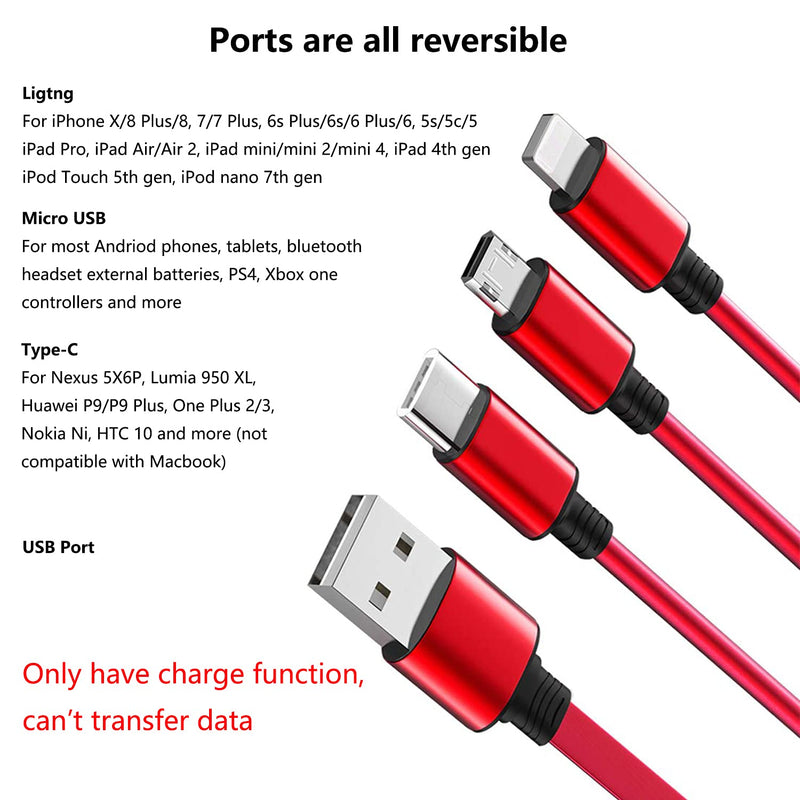 [Australia - AusPower] - Retractable Multi Fast Charging Cables with Mini Type C Micro USB Port Connectors is 3 in 1 Retractable Charger Cables Compatible with Cell Phones Tablets as Gift (4Ft, 2Pack, Black & Red) 