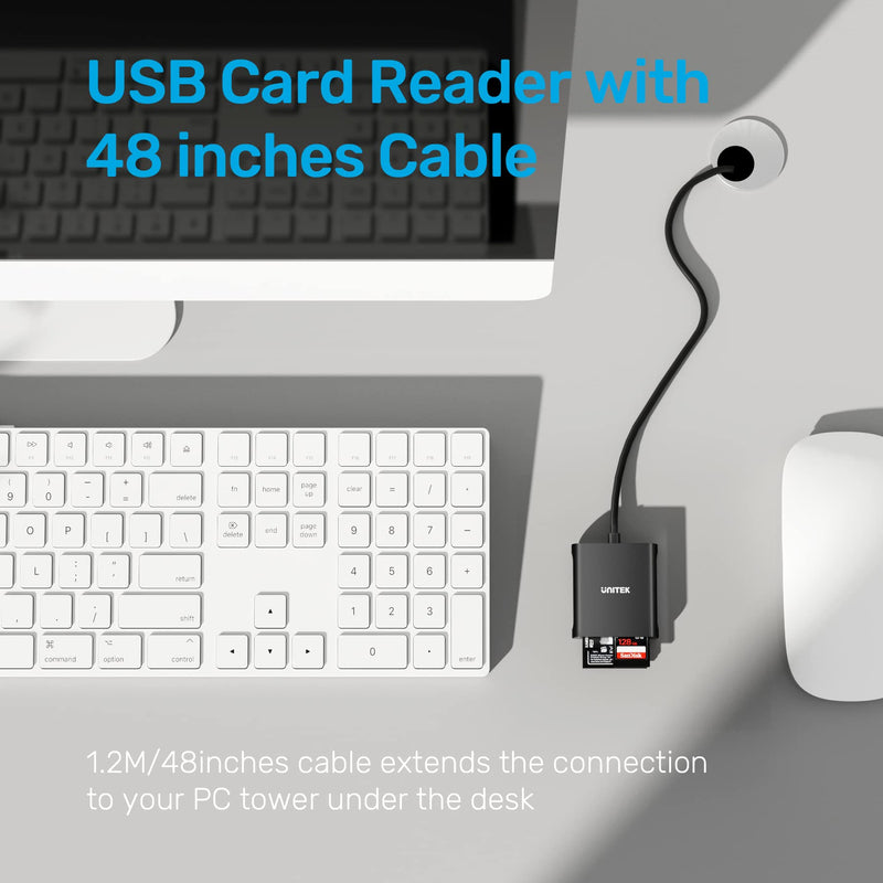 [Australia - AusPower] - Unitek USB Card Reader 3-Slot USB 3.0 Compact Flash Card Reader, Read 3 Cards Simultaneously, Aluminum Memory Card Adapter CF, TF, SDXC, SDHC, SD, Micro SDXC, Micro SD, Micro SDHC- 4FT (Black) 4ft / Black / USB-A 