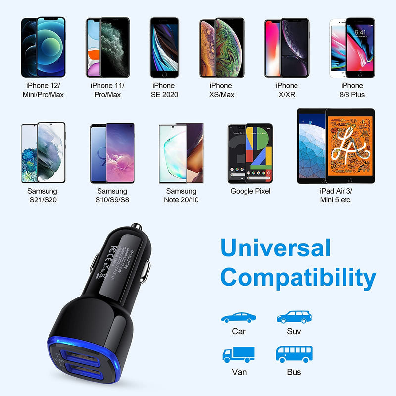 [Australia - AusPower] - USB Car Charger,5Pack 2.4A Dual Port Rapid USB Cigarette Lighter Car Phone Charger USB Car Adapter for iPhone 12 SE 2020 11 Pro Max SE XR XS X 8 7 6, Samsung Galaxy S22 S21 S20 S10 S9 S8 S7 S6 A71 A51 