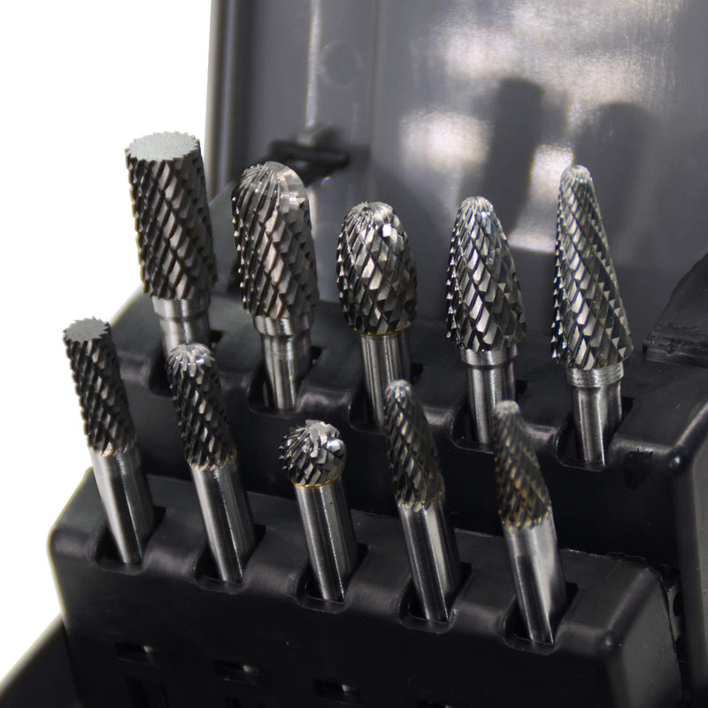 [Australia - AusPower] - Carbide Burrs Set with 1/4''Shank Double Cut Solid Power Tools Tungsten Carbide Rotary Files Bits for Die Grinder Metal Wood Carving Engraving Polishing Drilling Grinding Milling Cutting 10pcs 