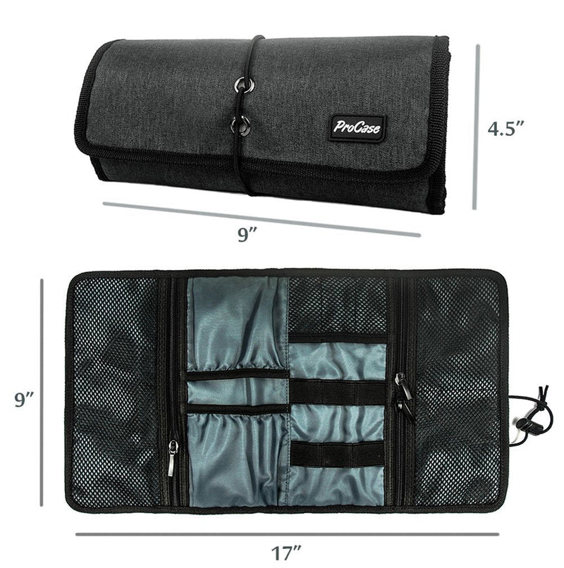 [Australia - AusPower] - ProCase Electronic Organizer Cord Pouch, Travel Cable Charger Phone Accessories Bag Organizer Roll up Tech Carrying Case for USB Cables SD Memory Cards Earphone Flash Hard Drive –Black Black 