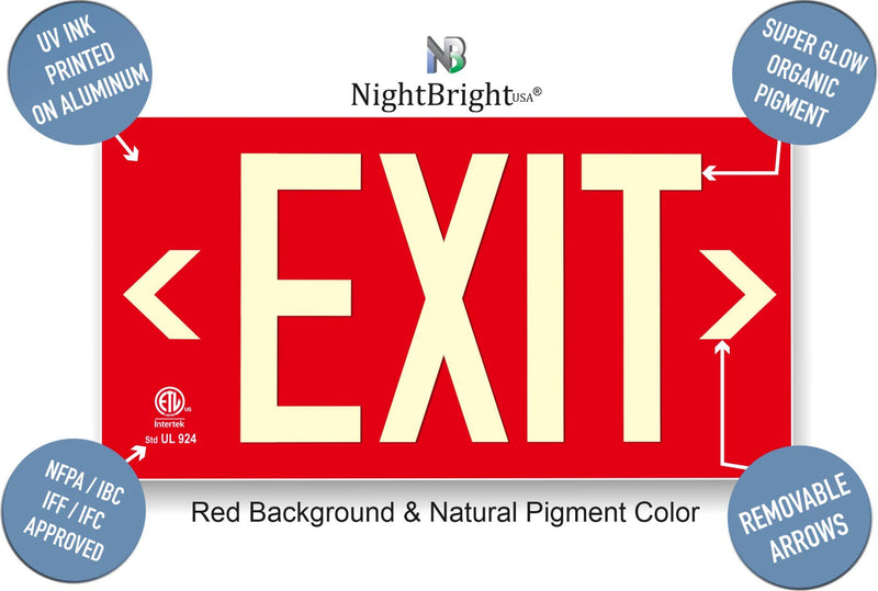 [Australia - AusPower] - Photoluminescent Exit Sign Red - Aluminum Code Approved UL 924 / IBC / NFPA 101 