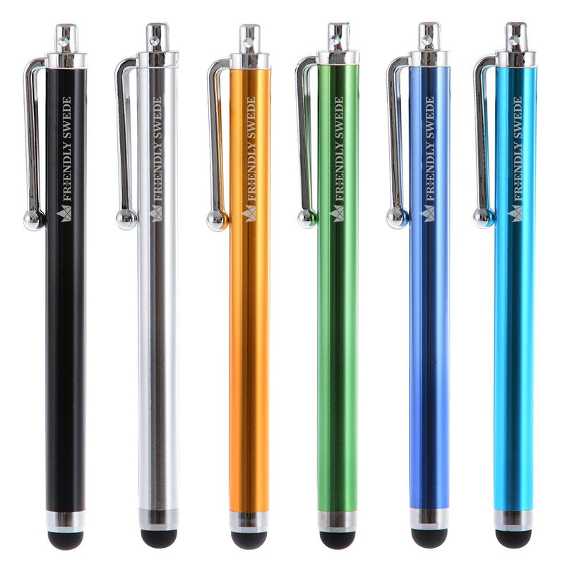 [Australia - AusPower] - Capacitive Touch Screen Stylus Pens 4.5", 6-Pack - Including 2 x 15 Lanyards and Screen Cleaning Cloth by The Friendly Swede (Black, Gold, Silver, Blue, Sea Blue, Green) Black, Gold, Silver, Blue, Sea Blue, Green 