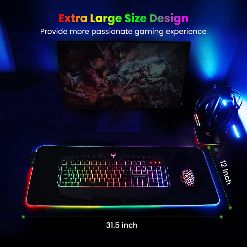 [Australia - AusPower] - Blade Hawks RGB Gaming Mouse Pad, Extra Large Extended Soft LED Mouse Pad, Anti-Slip Rubber Base, Computer Keyboard Mousepad Mat (31.5 x 12 Inch) Black 