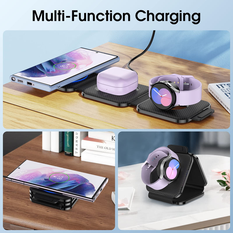 [Australia - AusPower] - Pocket Wireless Charger for Samsung Android Phone, Fast Foldable Travel Wireless Charging Station Stand Compatible for Samsung Galaxy Watch/Buds Pro/for Samsung S23 Ultra/S22/S21/Z Flip 4/3 Fold 4/3 Black 