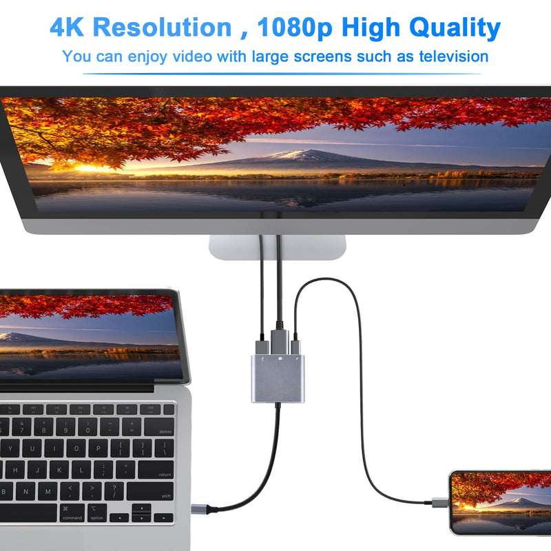 [Australia - AusPower] - USB C Multiport AV Adapter with 4K HDMI Output USB 3.0 Port & USB-C Fasting Charging Port Compatible for MacBook Pro M1/16-20 Air M1/18-20 Ipad pro iMac and Other usbc Devices Grey 