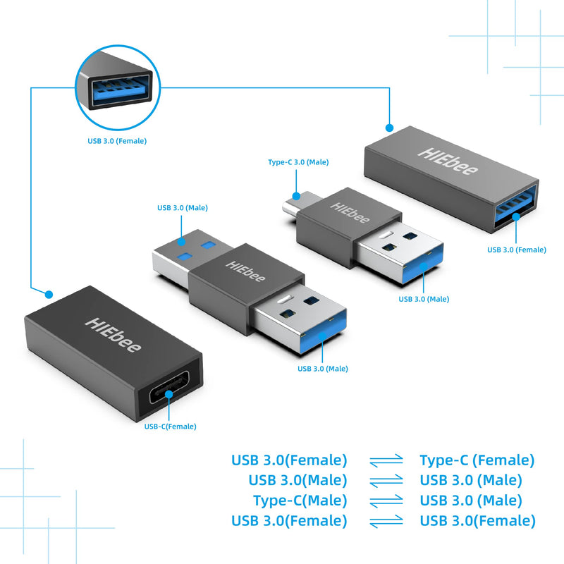 [Australia - AusPower] - USB 3.0 A to A Male Adapter, USB Female to Female Adapter, USB Type-C to USB A Male Adapter, USB 3.0 Female to USB C Female Adapter Connector Compatible with Hard Drive, Laptop etc 4 in 1 Pack 