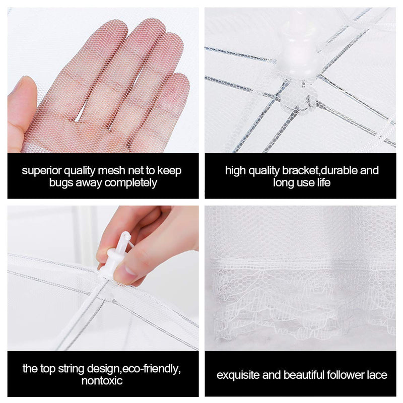 [Australia - AusPower] - FOOEN (6 Pack) Pop-Up Picnic Mesh Food Covers Tent Umbrella for Outdoors and Camping Food Net Cover Keep out Flies Mosquitoes Ideal for Parties Picnics BBQ, Reusable and Collapsible 17 x 17inches 6Pack White 
