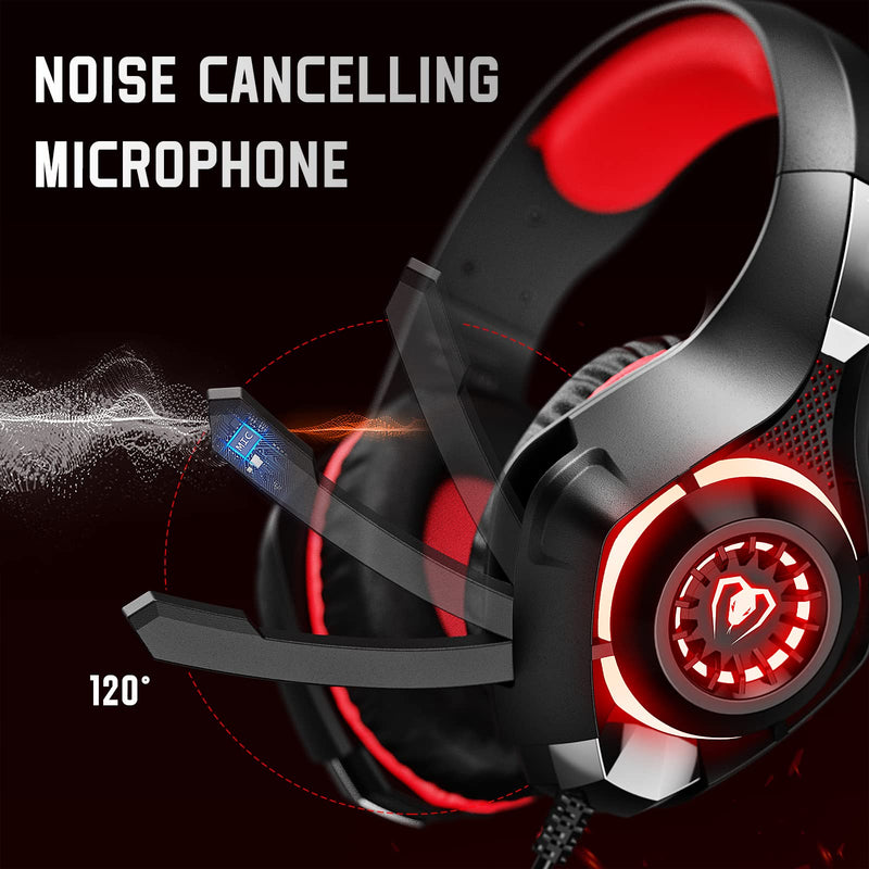 [Australia - AusPower] - Gaming Headset for PS4 PS5 Xbox One Switch PC with Noise Canceling Mic, Deep Bass Stereo Sound (Black Red) Black Red 