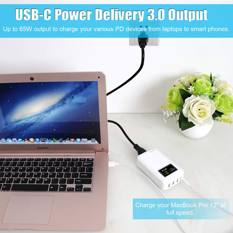 [Australia - AusPower] - Vanbon USB C Charger, 95W 4-Port Desktop USB Charger Charging Station with one 65W Power Delivery (PD) Port for MacBook Pro 13", MacBook Air, Ipad Pro 2018, iPhone 11/Pro/Max and More 