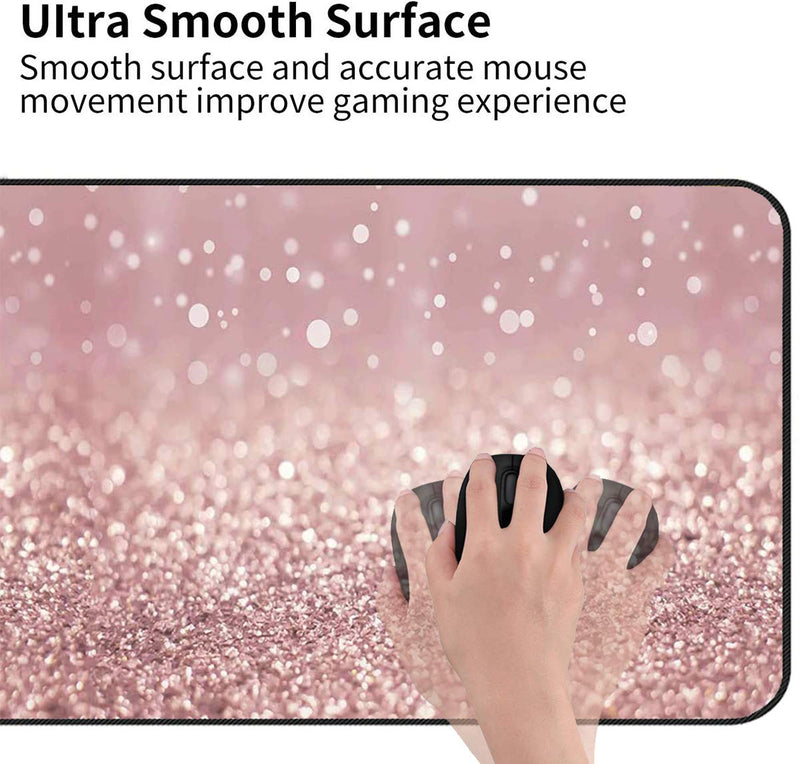 [Australia - AusPower] - Extended Gaming Mouse Pad and Coaster, Large Non-Slip Rubber Base Mousepad with Stitched Edges, Waterproof Mouse Mat Desk Pad for Work, Game, Office, Home -Rose Gold Rainbow Glitter Ya-mousepad-5-33 