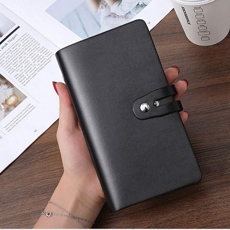 [Australia - AusPower] - Leather Business Card Organizer, RFID Blocking Credit Card Holder, Professional Business Card Holder and Name Card Book, Credit Card Protector - Holds 96 Cards (Black) Black 