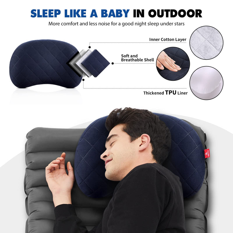 [Australia - AusPower] - Hikenture Inflatable Pillow for Camping, Washable Backpacking Pillow for Sleeping, Ultralight Blow Up Pillows with Removable Cover, Portable&Compact Hiking Pillow for Beach, Travel, Outdoor(Blue) 