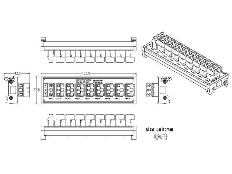 [Australia - AusPower] - DIN Rail Mount 30A/300V 8x3 Position Pluggable Terminal Block Distribution Module 