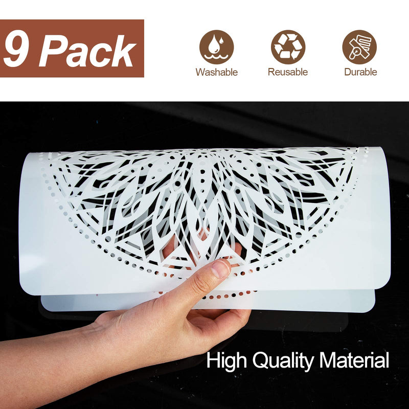 [Australia - AusPower] - 9 Pack 12x12 inches Mandala Stencils for Painting on Wood, Wall, Floor, Tile Fabric, Resuable Furniture Stencils Painting Template ivory white 