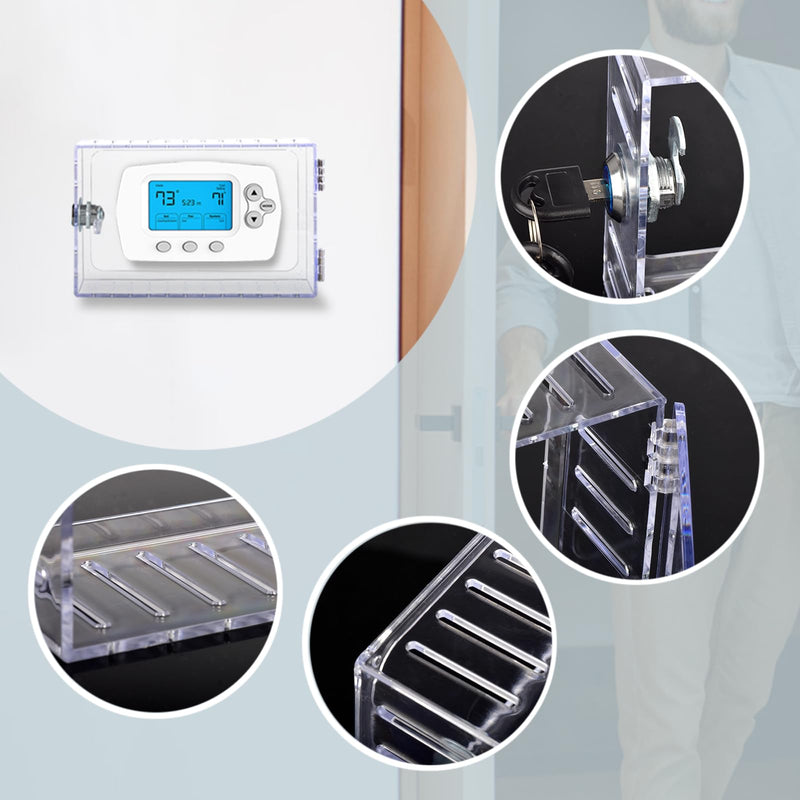 [Australia - AusPower] - Sankoly 2 PCS Large Thermostat Cover with Lock Thermostat Locking Cover Clear Large Thermostat Guard Preventing Tampering/Damage, Fits Thermostats 7" L x 4" W x 2" H or Smaller 