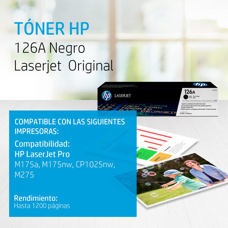 [Australia - AusPower] - Original HP 126A Black Toner Cartridge | Works with HP LaserJet Pro 100 color MFP M175 Series, HP LaserJet Pro CP1025 Series, HP TopShot LaserJet Pro M275 MFP Series | CE310A 1 Pack 