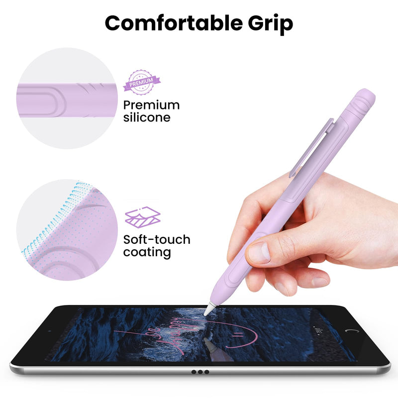 [Australia - AusPower] - Delidigi Pencil Case with Clip for Apple Pencil 1st Generation, Soft Silicone Shockproof Sleeve Protective Cover Grip Accessories Compatible with Apple Pencil 1st Generation Lavender 
