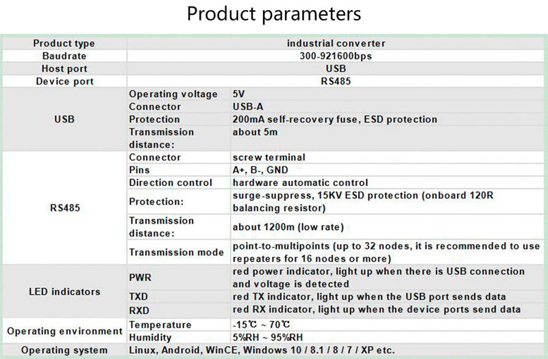 [Australia - AusPower] - Industrial USB to RS485 Converter Adapter Original FT232RL Fast Communication Embedded Protection Circuits Resettable Fuse ESD Protection TVS Diode etc Automatic Transceiving 