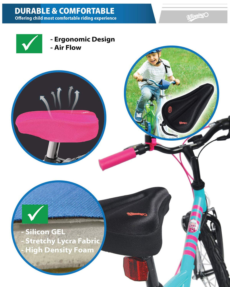 [Australia - AusPower] - WINNINGO Kids Bike Gel Seat Cushion Cover, Child Bike Seat Cover Comfortable Small Bicycle Saddle Pad Black 