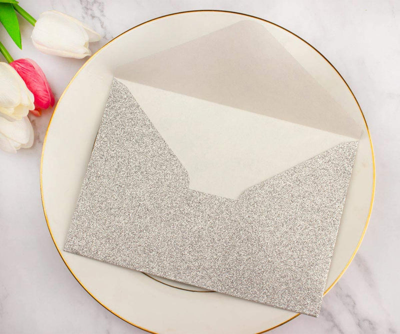 [Australia - AusPower] - 25 PCS A7 Silver Sparkle Glitter Envelopes,5.35 x 7.7 inches, Perfect for 5x7 Weddings,Invitation Cards,Birthday Greeting Invite 120g Silver Glitter 