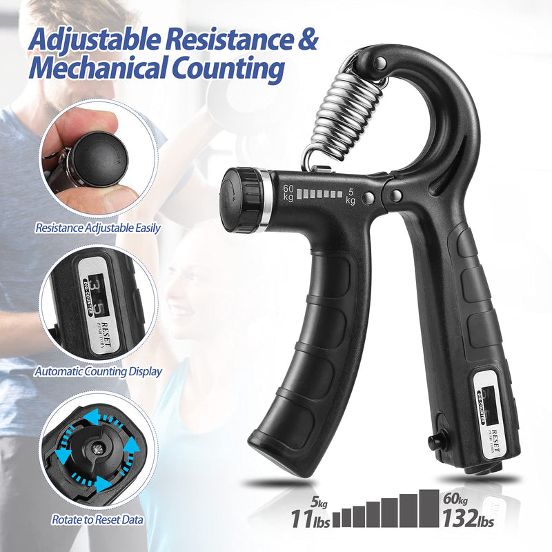 [Australia - AusPower] - NIYIKOW 2 Pack Grip Strength Trainer with Counter, Hand Grip Strengthener, Adjustable Resistance 11-132Lbs (5-60kg), Non-Slip Gripper, Perfect for Athletes and Hand Rehabilitation Exercising 2Pack-Black 