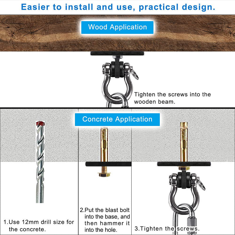 [Australia - AusPower] - Dolibest Wall Mount Bracket, Ceiling Anchor for Home Suspension Training Kit, Suspension Straps, Gymnastic Rings, Yoga Swing & Hammock, Body Weight Strength Training Systems&Boxing Equipment Ceiling anchor with carabiner 
