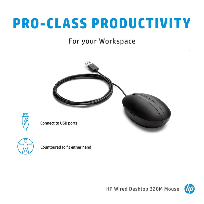 [Australia - AusPower] - HP Wired Desktop 320M Mouse - Optical - Cable - USB - 1000 dpi - Scroll Wheel - Symmetrical 