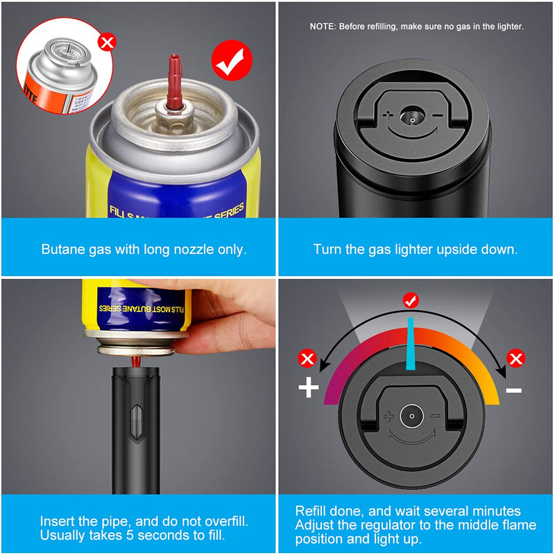 [Australia - AusPower] - Torch Lighters, 2 Pack, Butane Lighters, Adjustable Jet Flame Torch Lighters, Windproof Butane Refillable Gas Torch Lighter Long Lighter for Candle, Grill, BBQ, Fireworks(Butane Not Included) (Black) 