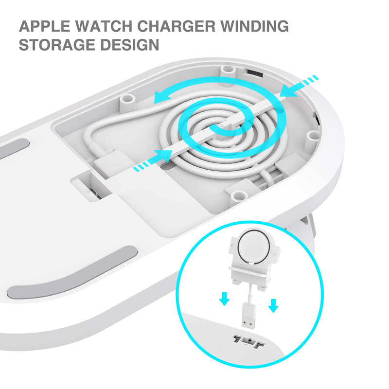 [Australia - AusPower] - 3 in 1 Wireless Charger, Wireless Charging Station with iWatch Stand for iWatch 5/4/3/2, 10W Qi Fast Charger for iPhone 11/11 Pro Max/XR/XS Max/XS/X/8/8P, Airpods 1/2/Pro (White) 