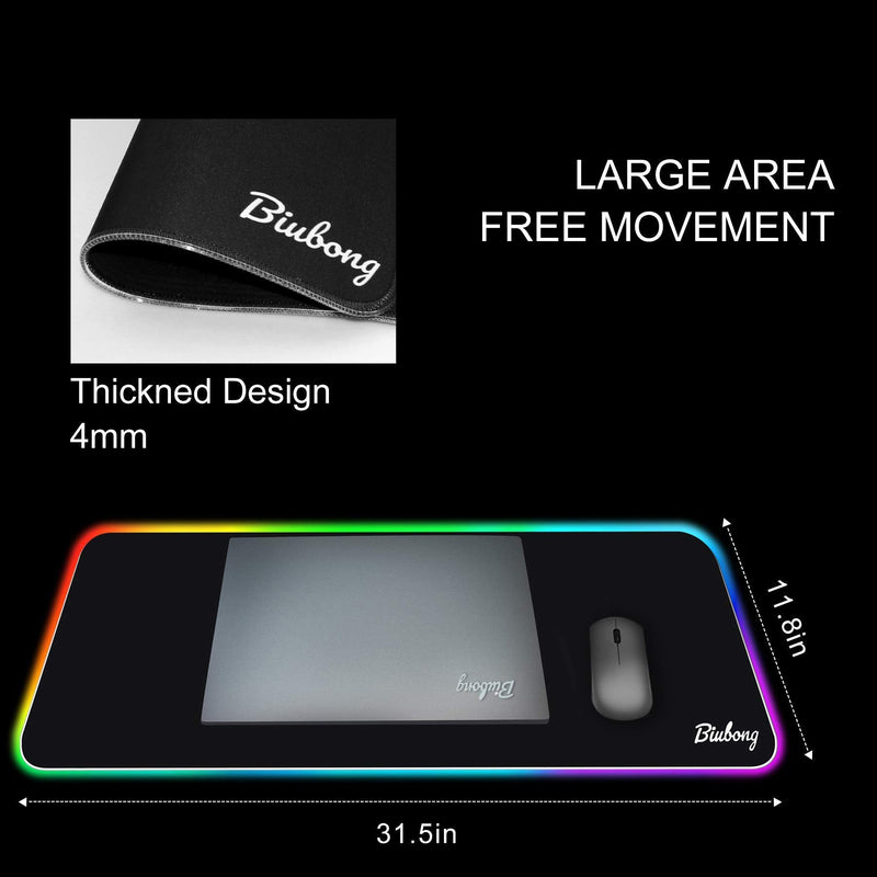 [Australia - AusPower] - RGB Gaming Mouse Pad, Large Expanded Soft LED Mouse Pad with 14 Light Modes, Anti-Slip Rubber Base for Computer Keyboard Mat, 31.5"x11.8"x0.16" (XL) 