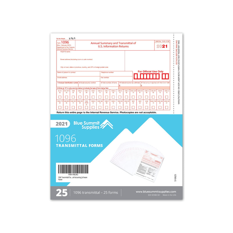 [Australia - AusPower] - 1096 Transmittal 2021 Tax Forms, 25 Pack of 1096 Summary Laser Forms, Compatible with QuickBooks and Accounting Software 
