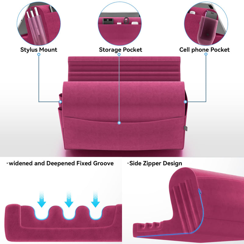 [Australia - AusPower] - KDD Tablet Pillow Holder, Pillow Soft Pad for Lap, Bed and Desk Tablet Stand Dock with 2 Pocket and 3 Stylus Mount Compatible with iPad Pro 9.7, 10.5,12.9 Air Mini 5 4 3 2, Galaxy Tab, Books (Purple) Purple 