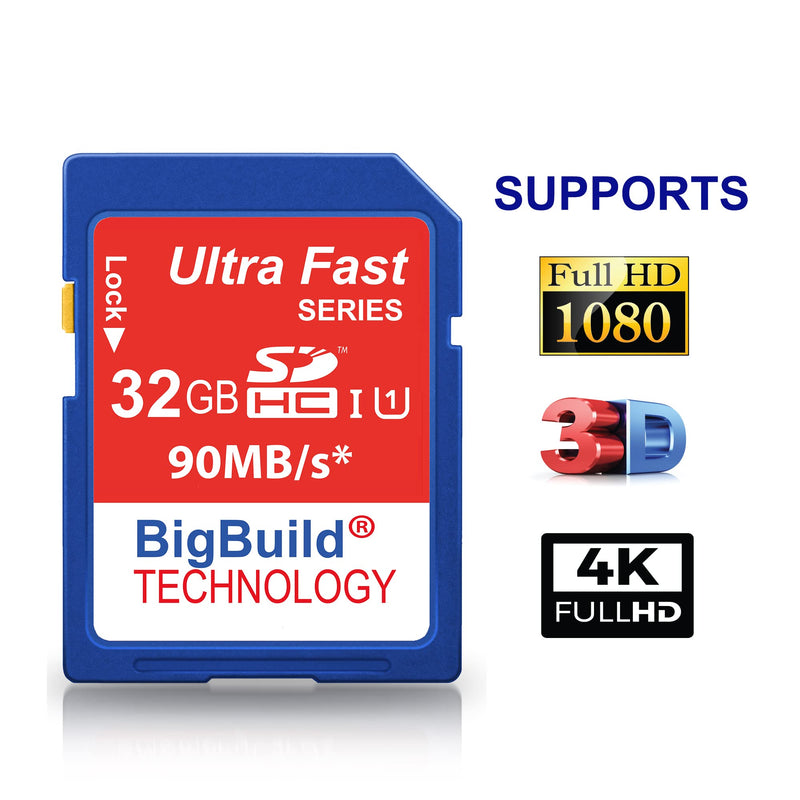 [Australia - AusPower] - BigBuild Technology 32GB Ultra Fast SDHC 90MB/s Memory Card Compatible with Canon PowerShot SX420/SX430 is, SX520/SX530/SX540 HS Camera Blue / Size: 32GB 