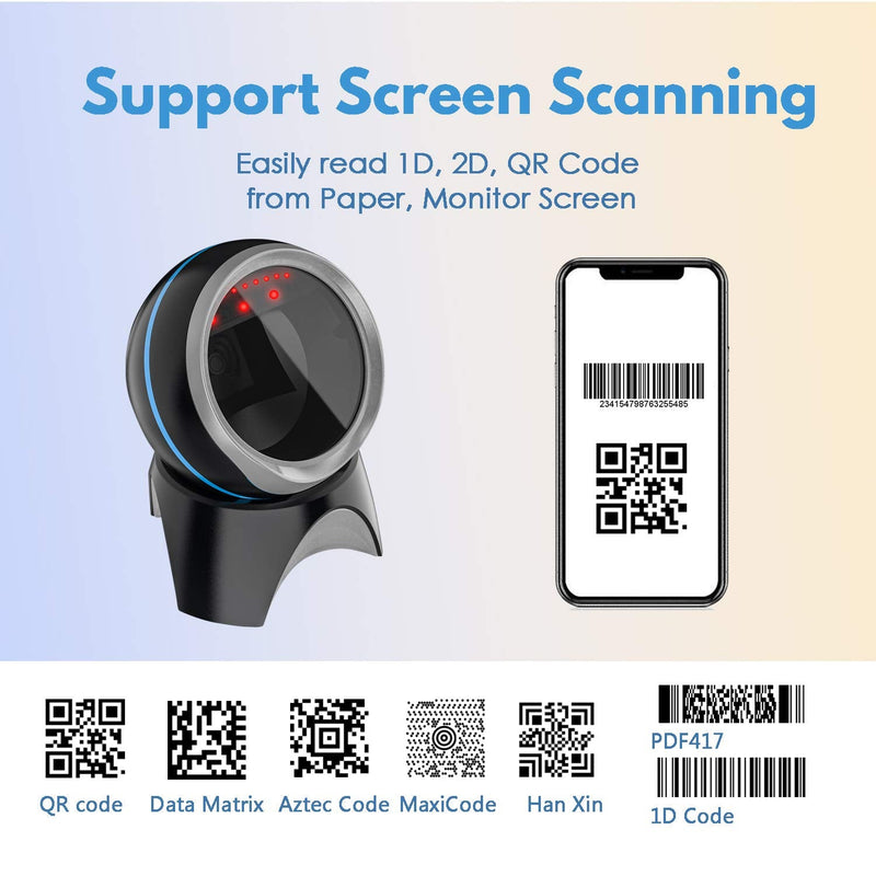 [Australia - AusPower] - NADAMOO 1D 2D QR Desktop Barcode Scanner, Omnidirectional Hands-Free USB Wired Barcode Reader, Capture QR Barcodes, Automatic Image Sensing for Supermarket Library Retail Store 