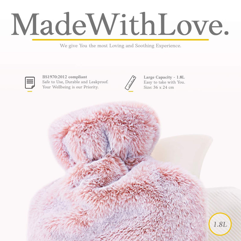 [Australia - AusPower] - Qomfor Hot Water Bottle with Soft Cover - 1.8L Large - Classic Hot Water Bag for Pain Relief, Neck and Shoulders, Feet Warmer, Menstrual Cramps, Hot and Cold Therapy - Great Gift for Girls - Pink 
