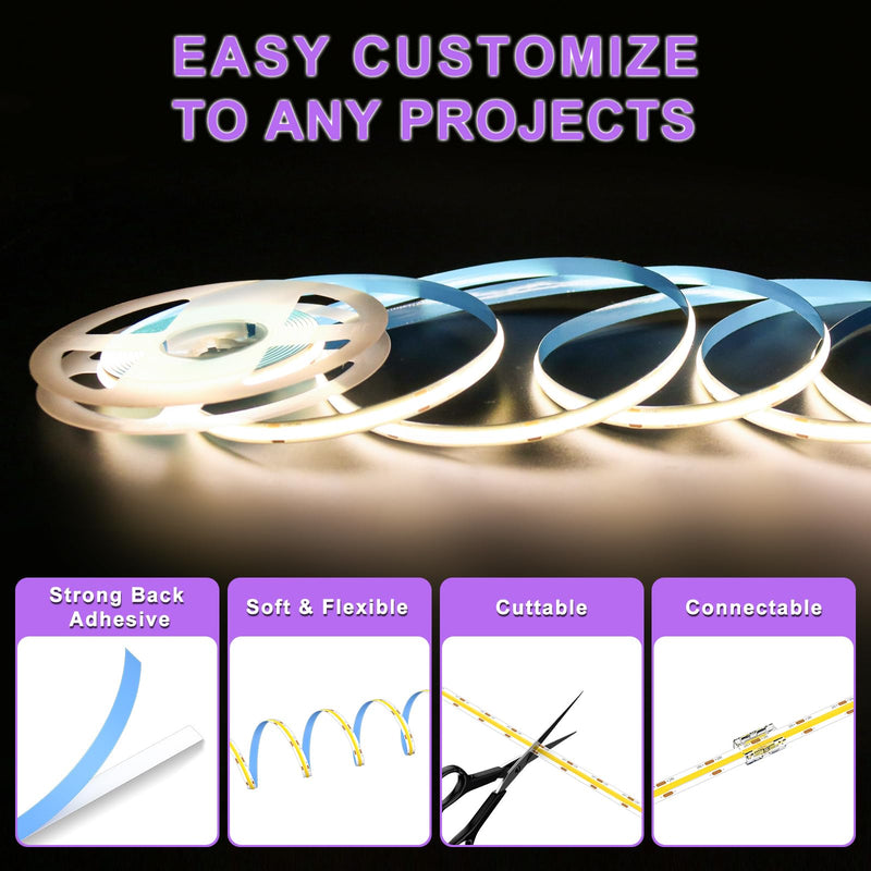 [Australia - AusPower] - MIWISE COB LED Strip Light 32.8ft/10m,CRI 90+ Warm White 3000K High Lumen Dimmable Super Bright Flexible DC24V LED Tape Light with Controller/Dimmer,for Cabinet Home Office DIY Lighting Projects 3000K-32.8ft/10m 
