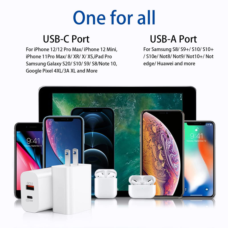 [Australia - AusPower] - 2Pack 20W USB C Wall Charger Block Dual Port Plug QC3.0 Power Adapter PD Fast Charger Compatible with iPhone 13 12 Pro Max Mini 11 Xs XR X 8 Plus and More 