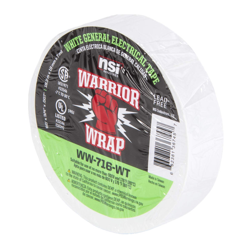 [Australia - AusPower] - WarriorWrap General 3/4 in. x 60 ft. 7 mil Vinyl Electrical Tape, White 