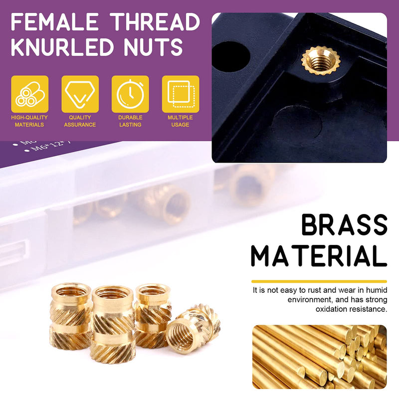 [Australia - AusPower] - Swpeet 300Pcs 5 Values M2 M3 M4 M5 M6 Female Thread Knurled Nuts Brass Threaded Insert Embedment Nuts Hydraulic Welded Joint Injection Molding Assortment Kit Perfect for 3D Printing Injection Molding 