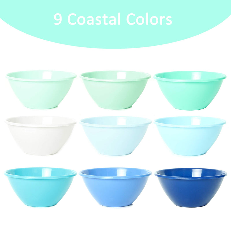 [Australia - AusPower] - Youngever 32 ounce Plastic Bowls, Large Cereal Bowls, Large Soup Bowls, Set of 9 (9 Coastal Colors) 9 Coastal Colors 