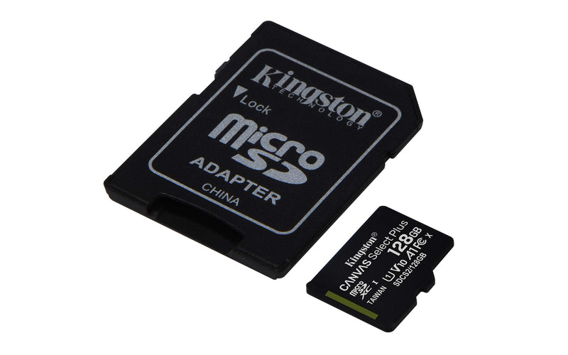 [Australia - AusPower] - Kingston 128GB microSDXC Canvas Select Plus 100MB/s Read A1 Class 10 UHS-I Memory Card + Adapter (SDCS2/128GB) microSD Card Fast (Up to 100 MB/s) Single 