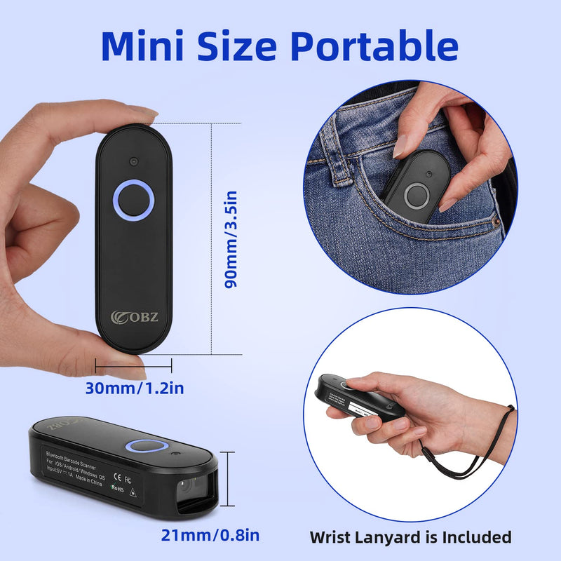 [Australia - AusPower] - Mini 2D Wireless Barcode Scanner 2.4G Wireless & Bluetooth Barcode Scanner, Portable 1D 2D QR Code Scanner Work with iOS Android iPhone iPad Tablet Windows PC POS for Store Warehouse Inventory Library 