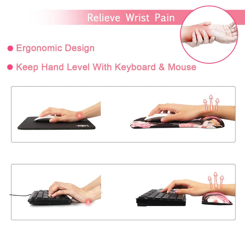 [Australia - AusPower] - iCasso Keyboard Wrist Rest and Mouse Wrist Rest Pad, Made of Memory Foam, Ergonomic Support, Easy Typing and Relieve Wrist Pain, Perfect for Gaming, Computer, Office, Laptop - Peony T-peony 