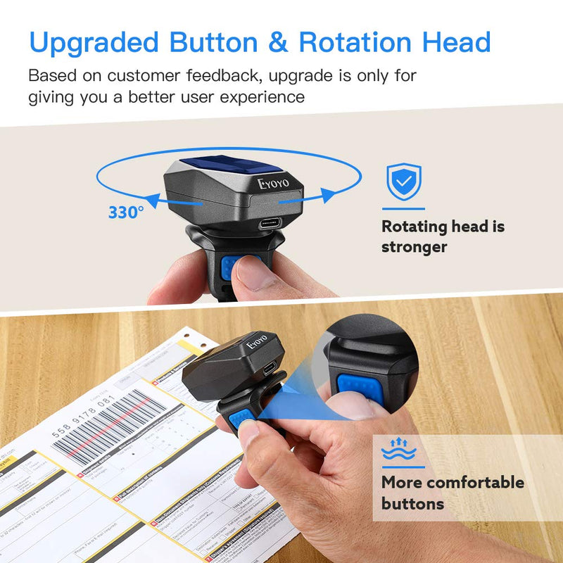 [Australia - AusPower] - Upgraded Eyoyo 1D Wireless Ring Barcode Scanner Bluetooth, 3-in-1 USB Wired Inventory Bar Code Scanner Fast Scanning Portable Mini Finger Barcode Reader for Tablet iPhone IPad Android Windows Mac 