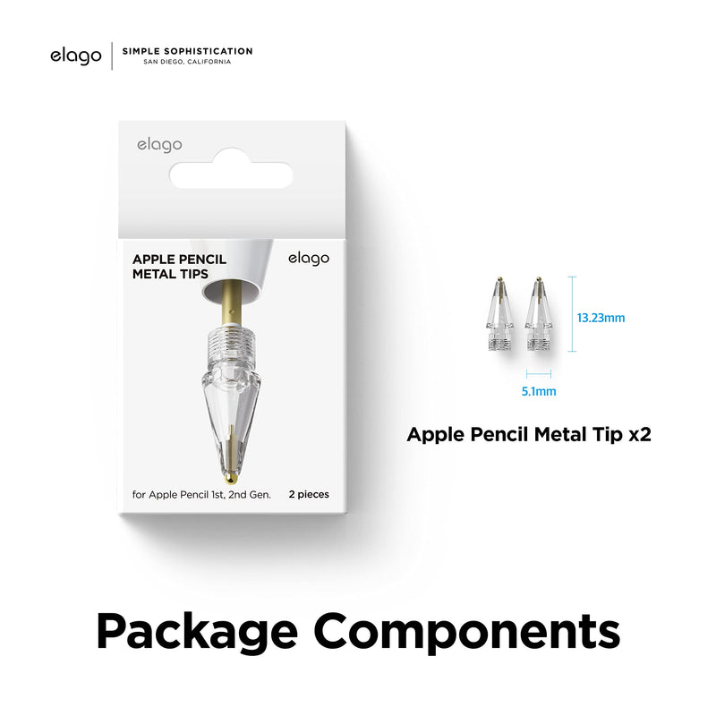 [Australia - AusPower] - elago 2 Pack Replacement Metal Pencil Tips Compatible with Apple Pencil 1st & 2nd Generation, Wear-Resistant High Sensitivity Pencil Nibs 