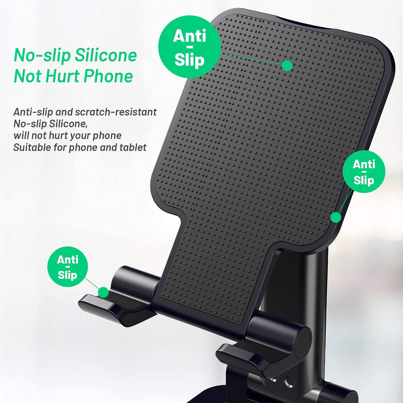 [Australia - AusPower] - Cell Phone Stand Adjustable Angle Height Phone Stand for Desk Stable and Non Slip Mobile Phone Holder, Compatible with Smartphone / iPhone / iPad, Black 