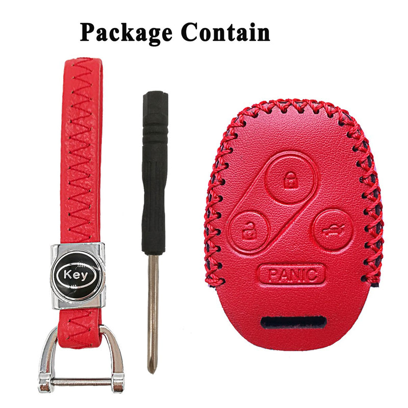 [Australia - AusPower] - Alegender Genuine Leather Key Fob Cover Bag Protector Remote Jacket Holder Fit for Honda 3+1 Buttons CRV Accord Civic Polit Head Key Red 